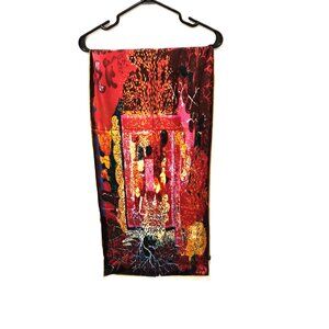 VTG Y2K Silk Scarf Abstract Print Long Rectangle Hand Rolled Edges Dopamine Art